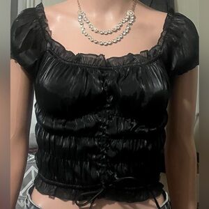 Black Ruched Tiger Mist Off the Shoulder Top Small